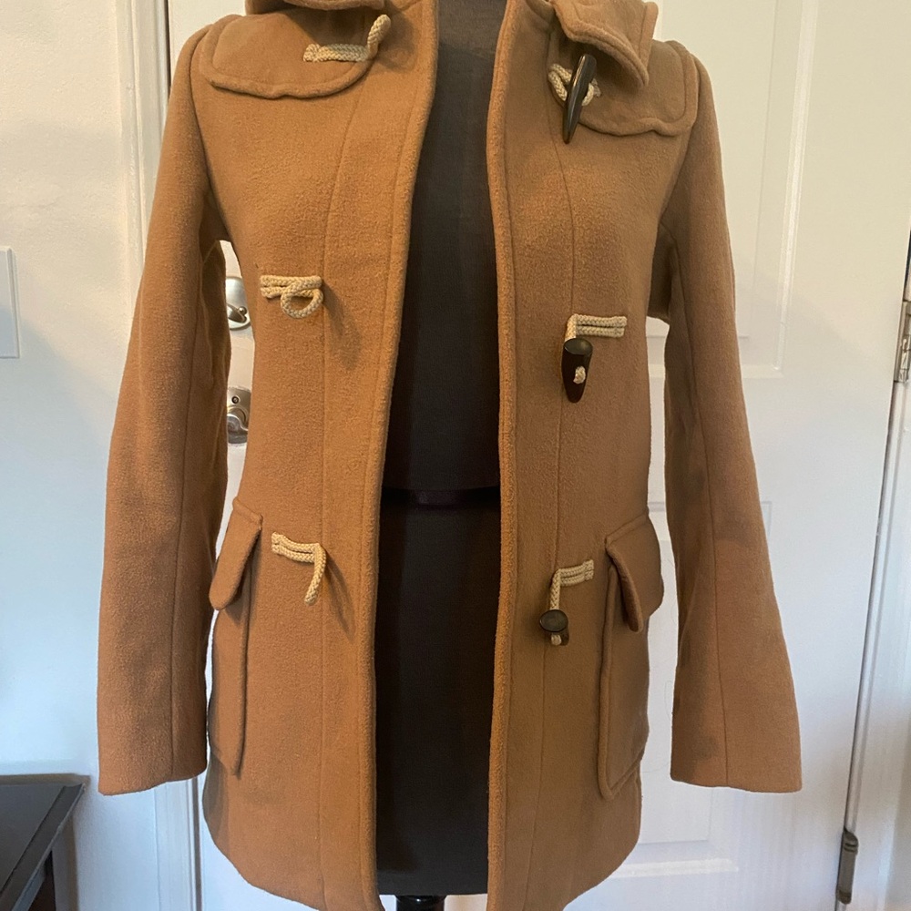 Uniqlo Women's Camel Toggle Coat - Classic Wool-Blend Jacket Size S